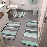 Vaukki 3-teiliges Badezimmer-Teppich-Set, rutschfest, zottelig, Mikrofaser, Badematten-Set, Plüsch,…