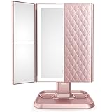 Make-up-Spiegel, dreifach faltbar, mit Lichtern – 3 Farb-Beleuchtungsmodi, 72 LEDs, Kosmetikspiegel,…