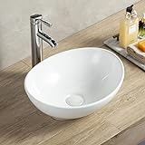 Bathivy Ovales Badezimmer-Waschbecken, 40,6 x 33 cm, moderne Waschtischschüssel, kleines weißes Porzellan-Kunst-Waschbecken…