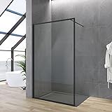 Walkin Dusche Duschabtrennung schwarz matt Vollrahmen 100 x 203 cm Begehbare Duschwand Glas bodengleich…