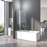 Duschwand für Badewanne Faltbar 100 x 140 cm mit Stabilisator Faltbar mit 6mm Sicherheitsglas NANO Beschichtung…