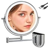 TUSHENGTU kosmetikspiegel wandmontage das badspiegel mit Beleuchtung mit 10X Vergrößerung und Aufbewahrungsbox,LED…