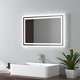 EMKE Badspiegel mit Beleuchtung 40x60cm, Badezimmerspiegel mit Kippschalter+Beschlagfrei+2 Lichtfarbe…