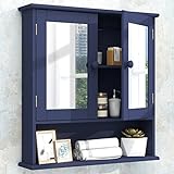TaoHFE Blauer Medizinschrank, Medizinschränke für Badezimmer mit Spiegel, 2 Türen, 3 offene Regale,…