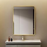 Spiegel Gold groß Wandspiegel 50x70cm Rechteckiger Metallrahmen Badspiegel Badezimmer Abgerundete Ecken…