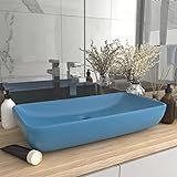 HOMIUSE Luxus-Waschbecken Rechteckig Matt Hellblau 71x38 cm Keramik Waschbecken Waschtisch Aufsatzwaschbecken…