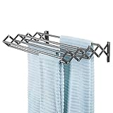 mDesign Wäscheständer aus Metall – ausziehbare Wäscheleine mit 8 Stangen für den Waschraum – platzsparender…