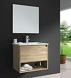 OIMEX EDEN 60 cm Natur Designer Badmöbel Set Waschtisch Unterschrank mit Waschbecken aus Keramik INKL. Spiegel