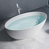 doporro Freistehende Design-Badewanne Vicenza902 170x60x56cm mit Überlauf aus Mineralguss in Weiß matt