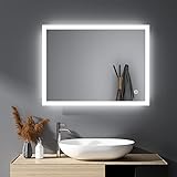 HY-RWML Badspiegel 80x60cm Wandspiegel Badezimmerspiegel 3 Lichtfarbe mit Beleuchtung Touch Schalter…