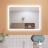 Aica Sanitär LED Spiegel mit Beleuchtung 60×50cm Touch Anti-Beschlag Wandspiegel Kaltweiß IP44 energiesrarend