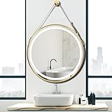 LUVODI Badspiegel mit Beleuchtung Rund 80 cm, Runder Spiegel Gold hängender Wandspiegel Groß Badspiegel…