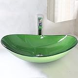 HomeLava Modern Grün Oval Glas Waschbecken mit Wasserhahn Chrom, Ablaufgarnitur, Montagering 545 * 370…