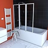 Marwell Triple White Duschwand für Badewanne 125 x 143 cm Badewannenfaltwand in weiß Badewannenaufsatz…