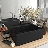 HOMIUSE Luxus-Waschbecken Überlauf Quadratisch Matt Schwarz 41x41 cm Waschbecken Waschtisch Aufsatzwaschbecken…