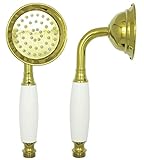 Duschkopf in Gold mit weißem Keramik Griff im Landhausstil für die Dusche oder Badewanne Duschbrause rund