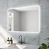 AQUABATOS BORAS-Serie Badspiegel mit indirekte LED Beleuchtung 100x70 cm Badspiegel Eckig Beleuchtet…