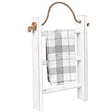 Ilyapa Handtuchhalter zum Aufhängen, Leiter für Badezimmer – verwittertes weißes Holz, Deckenleiter für rustikale Schlafzimmer Bauernhaus-Dekoration