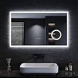 SONNI LED Badspiegel 100x60 cm Badezimmerspiegel mit Beleuchtung 3 einstellbare Lichtfarbe Lichtspiegel…