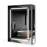 Quavikey® LED Spiegelschrank 50x70cm Badezimmer Spiegelschrank mit Beleuchtung Aluminium Rasier-Steckdose Antibeschlag Touchchalter 3-Farben-licht Soft-Close-Funktion
