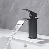 DETBOM Wasserhahn Bad Schwarz, Wasserfall Wasserhahn Edelstahl Waschtischarmatur Mischbatterie Einhebel…