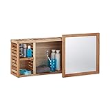 Relaxdays Wandregal mit Spiegel, Walnuss, verschiebbarer Spiegel, geöltes Holz, 80 cm breit, besonders…