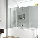 EMKE Duschtrennwand für Badewanne 130x140 cm, 3-teilig Faltbar Duschwand für Badewanne Duschwand Badewannen,…