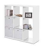 lifestyle4living Bücherregal in Weiß mit 9 Fächer | Aufbewahrungs-Regal ist für Ordnungsboxen geeignet | Raumtrenner ist 107 cm breit