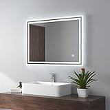 EMKE LED Badspiegel 90x70cm Badezimmerspiegel mit Beleuchtung kaltweiß Lichtspiegel Wandspiegel mit…