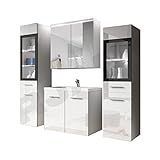 Badmöbel Set Udine II mit Waschbecken und Siphon, Modernes Badezimmer, Komplett, Spiegelschrank, Waschtisch,…
