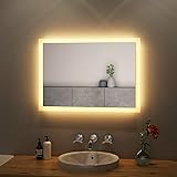 S'AFIELINA LED Badspiegel 70 x 50 cm Badezimmer Wandschalter Spiegel mit Beleuchtung Warmweiß 3000K Wandspiegel IP44 Energieeinsparung A++