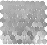 Mosaik Fliese selbstklebend Aluminium silber metall Hexagon metall für WAND KÜCHE FLIESENSPIEGEL THEKENVERKLEIDUNG…