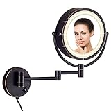 DOWRY LED Kosmetikspiegel Wandmontage mit Stecker,Vergrößerungsspiegel mit Licht 10x,3 Farben Lichtern,360°…
