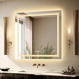 LUVODI LED Bad Spiegel 90x90cm: Badspiegel mit Beleuchtung 3 Lichtfarbe 3500-6500K kaltweiß Neutral…