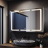 SONNI Spiegelschrank mit Beleuchtung 105 x 65 cm LED Edelstahl Dreitüriger Badezimmer-Spiegelschrank…