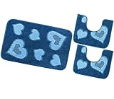 Girowater Badezimmerteppich, 3-teilig, rutschfest, waschbar, Modell Poker, Design 2 Set 3 Stück blau
