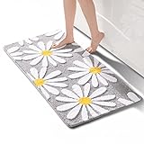 Graue Badezimmerteppiche, niedliche Gänseblümchen-Badematte, weiße und gelbe Blumen-Dekor-Teppich, rutschfester…