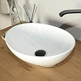 41 cm oval Keramik Waschbecken weiß von WOHNFREUDEN - Stein Aufsatzwaschbecken Badezimmer Waschbecken…