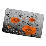 Graue Badezimmerteppiche Orange Rose Blumen-Badematte Blumen Schmetterling Dekor Memory Foam weich saugfähig…
