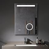 MIQU LED Badspiegel 50x70cm Wandspiegel mit Beleuchtung mit 3-Fach Vergrößerung Touch Anti-Beschlag…