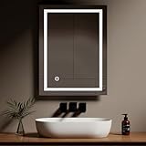 EMKE Beleuchteter LED-Badezimmerspiegel mit Rasiersteckdose, 800 x 600 mm, Badezimmerspiegel mit Sicherung,…