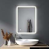 HY-RWML Badspiegel 40x60cm Beleuchtung LED Spiegel Wandspiegel 3 Lichtfarbe Badezimmerspiegel mit Beschlagfrei…