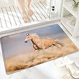 Badematte, rutschfest Waschbar Badezimmerteppich 60x100 cm,Palomino-Pferd-Sandwüste mit langem blondem…