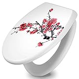 banjado® Toilettendeckel mit Absenkautomatik 44x37cm mit Motiv Japan Blüten 2 - WC Brille Soft Close…