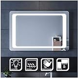 SIRHONA Badezimmerspiegel LED 90 x 60 cm Anti-Beschlag-Spiegel Badezimmer mit LED-Beleuchtung Mirror Cosmetic Wandleuchte für Beleuchtung mit Kontrollsensor