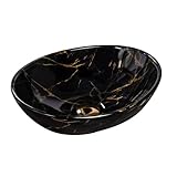 VBChome Waschbecken Schwarz Shiny 41 x 35 x 15 cm Kleine Keramik Oval Waschtisch Handwaschbecken Aufsatzwaschbecken…