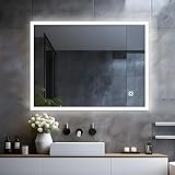 LISA LED Badspiegel mit Beleuchtung 60x50 cm, Bad Spiegel Groß badezimmerspiegel mit Touch Kaltweiß…
