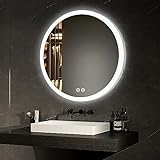 EMKE Badspiegel Rund mit Beleuchtung 80cm Durchmesser runder Spiegel mit Touchschalter, Beschlagfrei…
