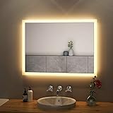 S'AFIELINA LED Badspiegel 80 x 60 cm Spiegel mit Beleuchtung Badezimmerspiegel Wandspiegel 3000K Warmweiß