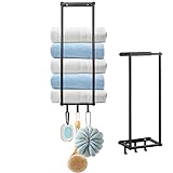 Badezimmer-Handtuchhalter zur Wandmontage, gerollter Badetuchhalter mit 3 Haken, schwarzes Metall-Badetuch-Organizer,…